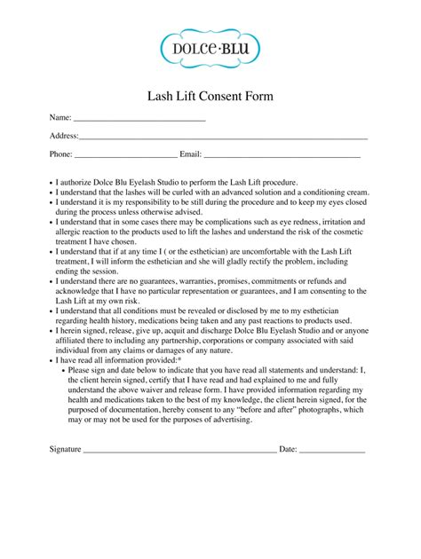 Printable Lash Lift Consent Form